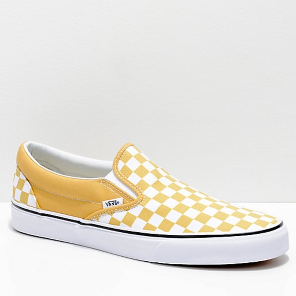 vans shoes yellow and white checkered